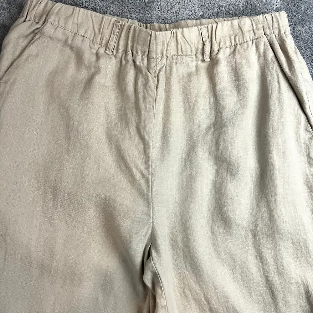 Quince Pants Womens M 100% Linen Career Minimalist Lightweight Stretch Waistband